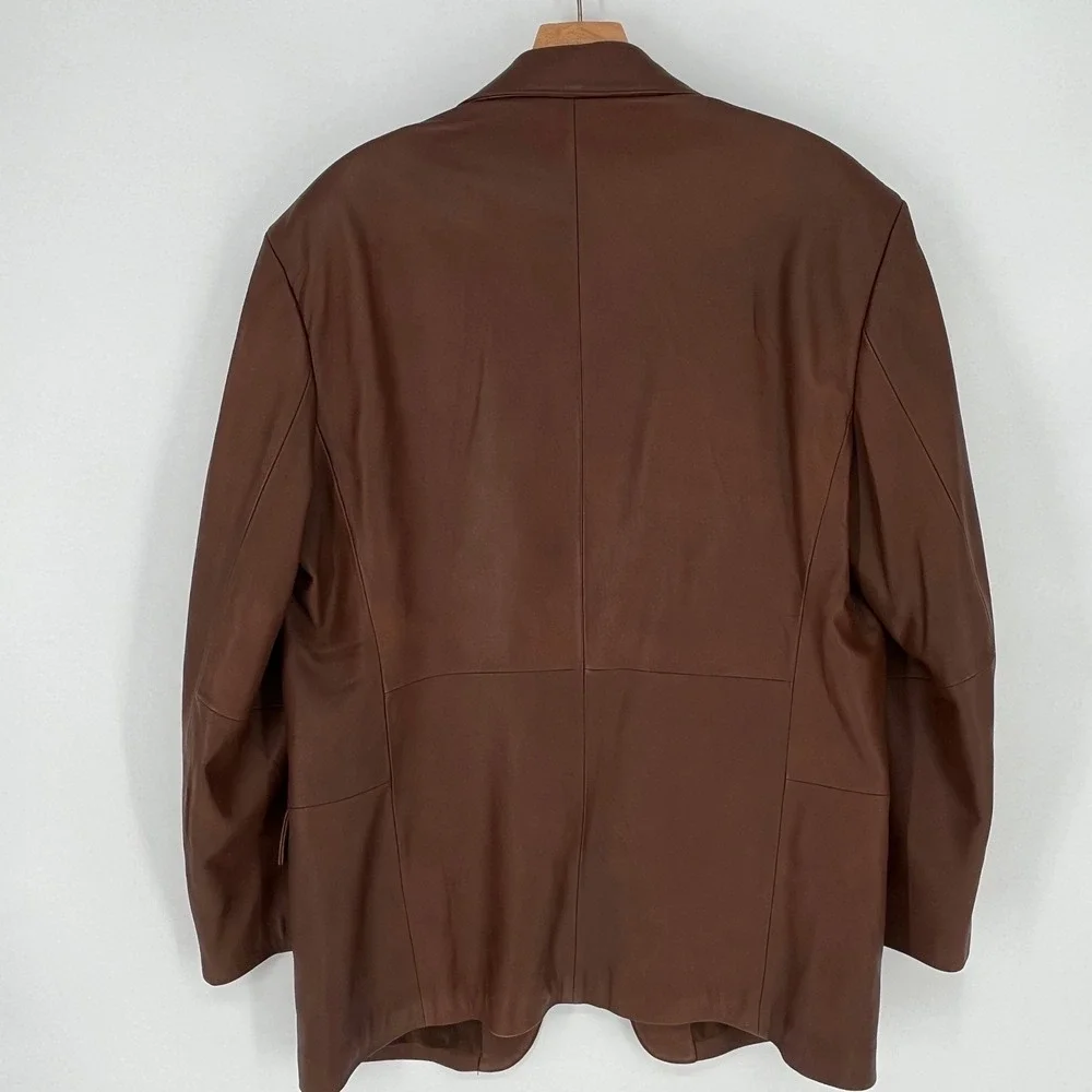 Stafford Brown Genuine Leather Blazer Jacket Mens‎ M Y2K Minimalist Sport Coat